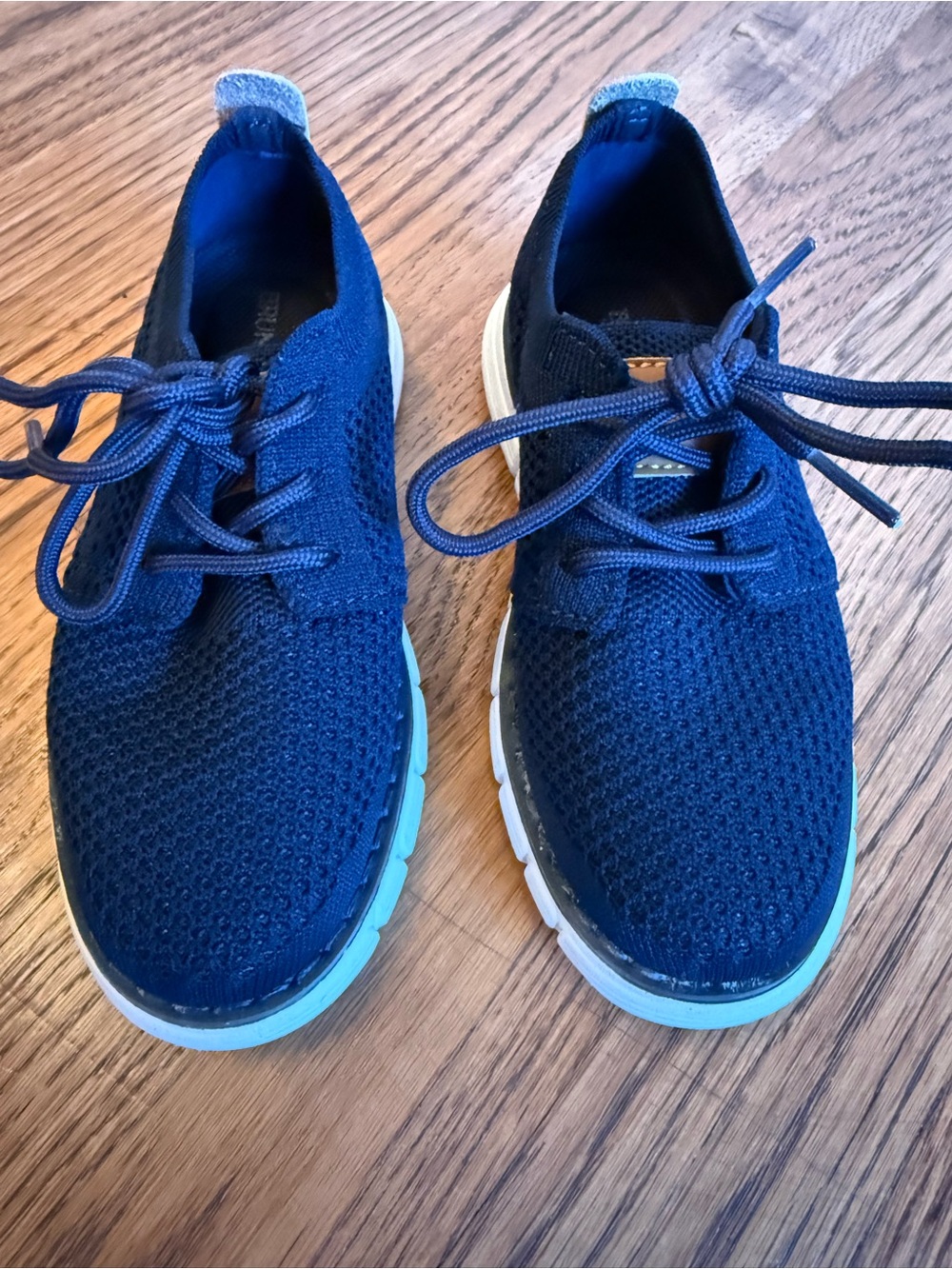 Kids Navy Knit Lace-Up Sneakers with Light Blue Sole